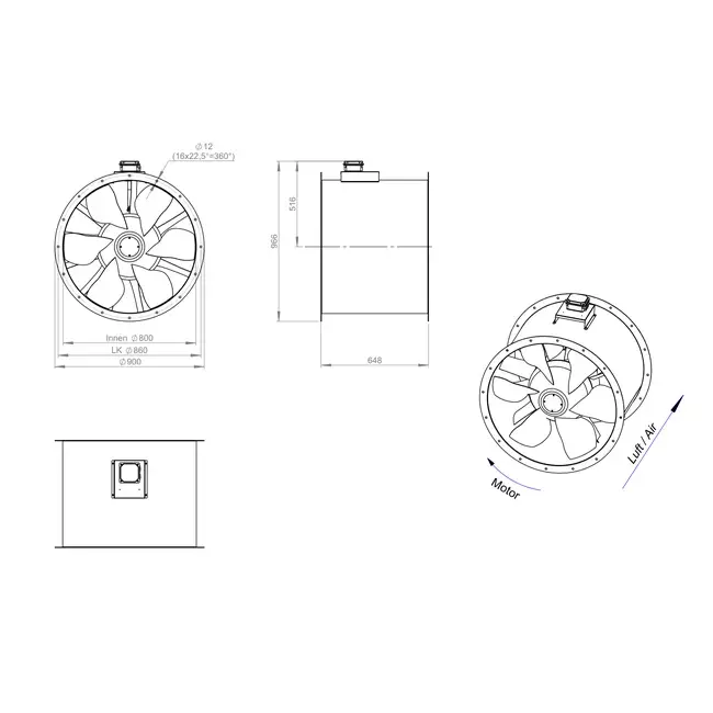Ventilateur axial de 800 mm pour gaz de combustion F300- AL 800 D4 F3 02 CFG
