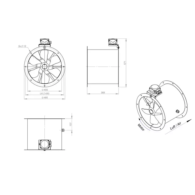 Ventilateur axial de 400 mm - AL 400 D2 02 CFG