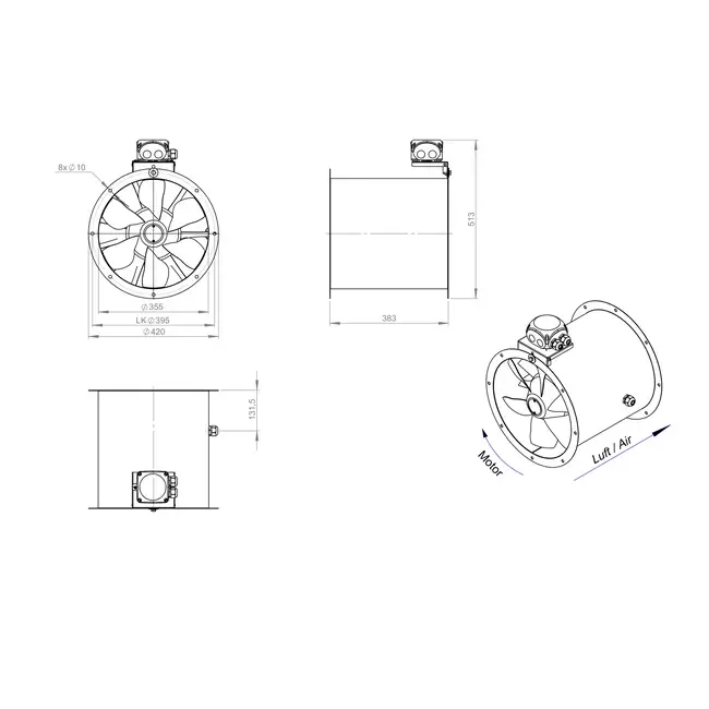 Axiaal 355 mm kanaalventilator - AL 355 D4 01 CFG