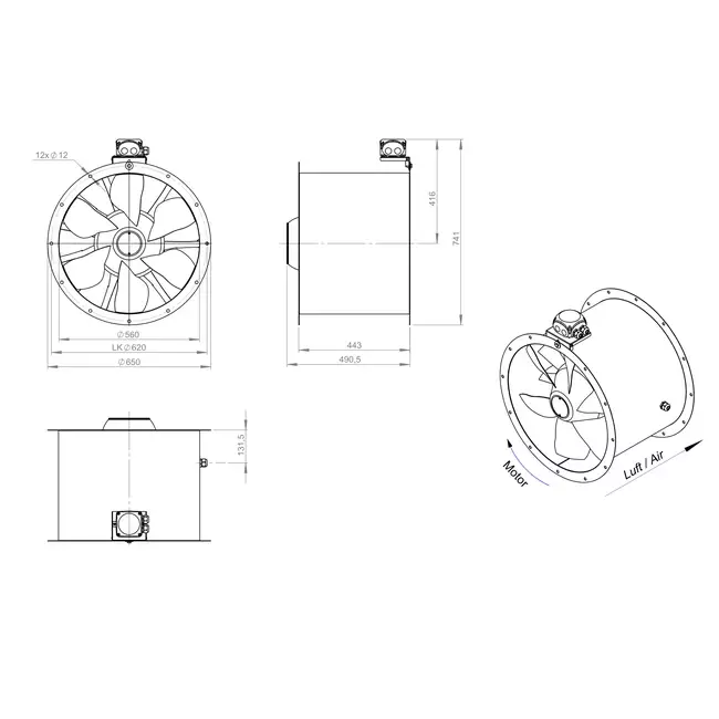Ventilateur axial de 560 mm - AL 560 D84U 02 CFG