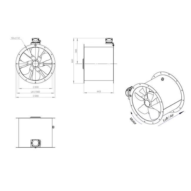 Axiaal 500 mm kanaalventilator - AL 500 D4 03 CFG