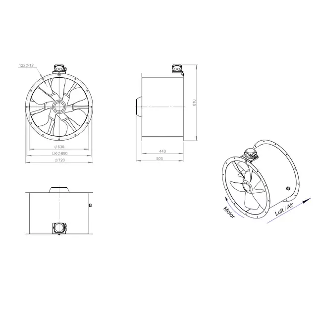 Ventilateur axial de 630 mm - AL 630 D84U 01 CFG