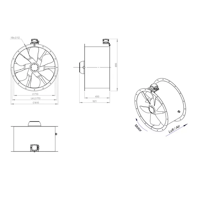 Ventilateur axial de 710 mm - AL 710 D84U 02 CFG
