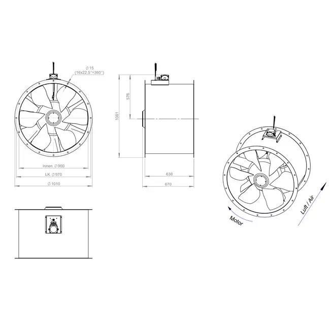 Ventilateur axial de 900 mm - AL 900 D4 02 CFG