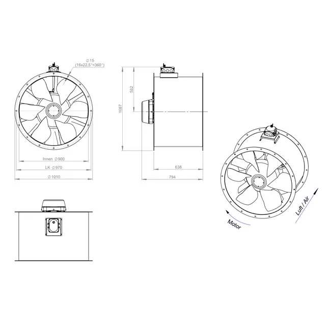Axiaal 900 mm kanaalventilator - AL 900 D4 03 CFG