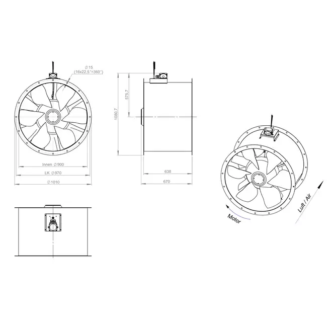 Ventilateur axial de 900 mm - AL 900 D84U 01 CFG