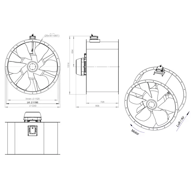 Ventilateur axial de 1120 mm - AL 1120 D6 03 CFG