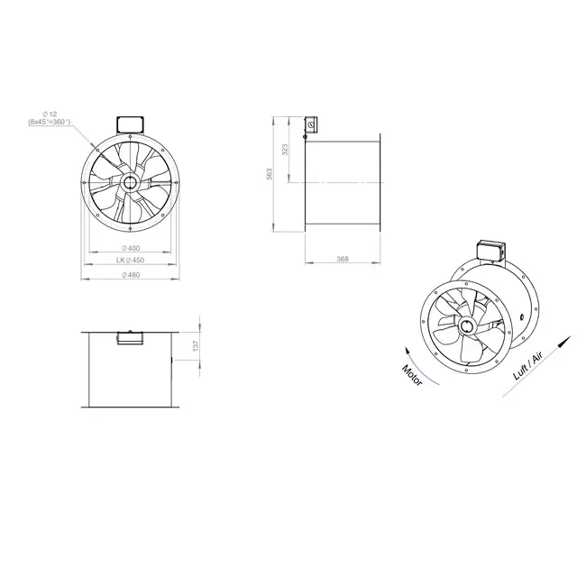 Axiaal 400 mm kanaalventilator rookgas F300- AL 400 D2 F3 02 CFG