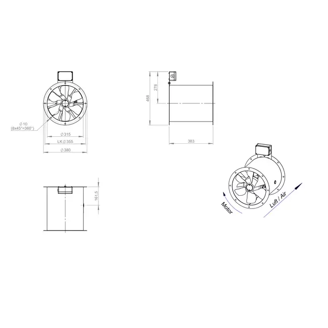 Axiaal 315 mm kanaalventilator rookgas F300- AL 315 D42U F3 02 CFG