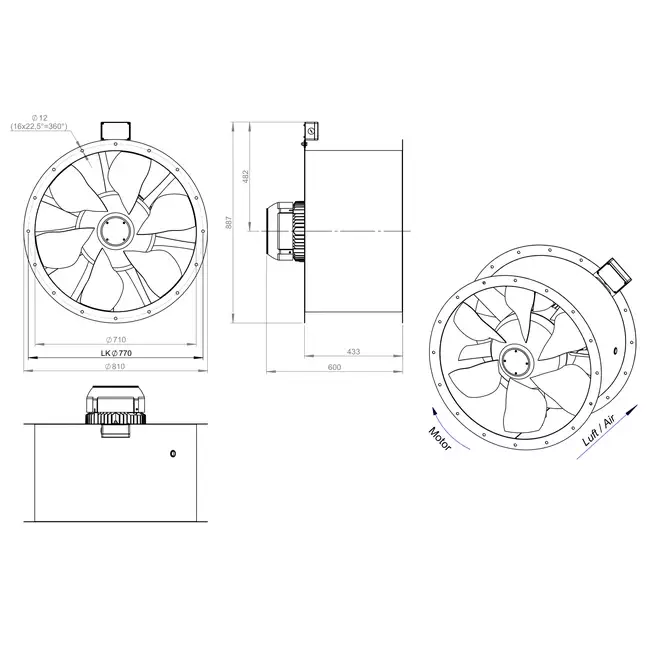 Ventilateur axial de 710 mm pour gaz de combustion F400 - AL 710 D4 F4 01 CFG