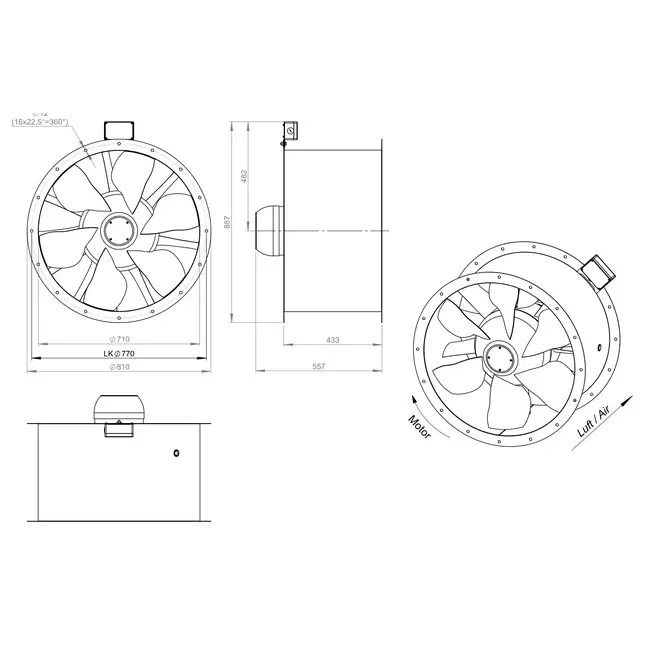 Ventilateur axial de 710 mm pour gaz de combustion F400 - AL 710 D84U F4 02 CFG