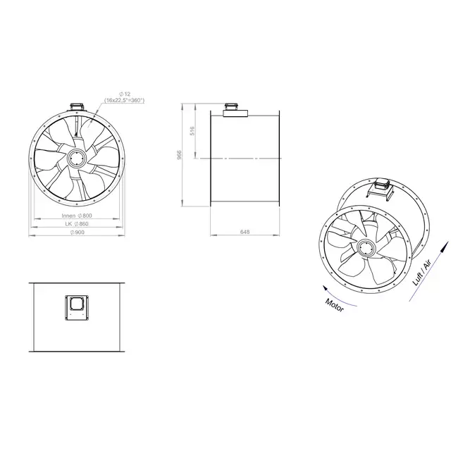Axiaal 800 mm kanaalventilator rookgas F400 - AL 800 D4 F4 04 CFG