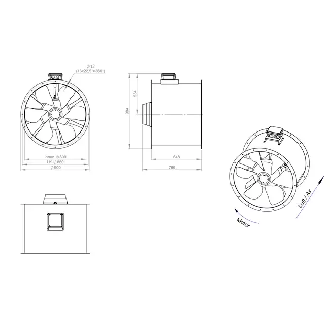 Ventilateur axial de 800 mm pour gaz de combustion F400 - AL 800 D4 F4 05 CFG
