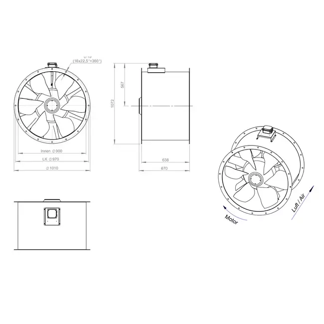Ventilateur axial de 900 mm pour gaz de combustion F400 - AL 900 D4 F4 02 CFG
