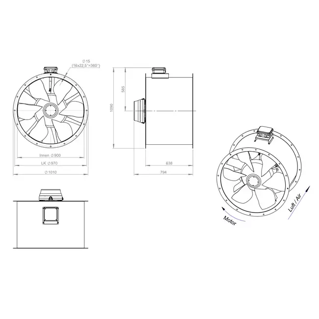 Ventilateur axial de 900 mm pour gaz de combustion F400 - AL 900 D6 F4 03 CFG