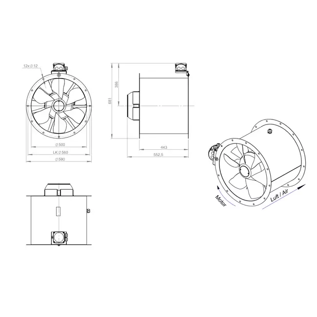 Ventilateur axial de 500 mm - AL 500 D2 03 CFG