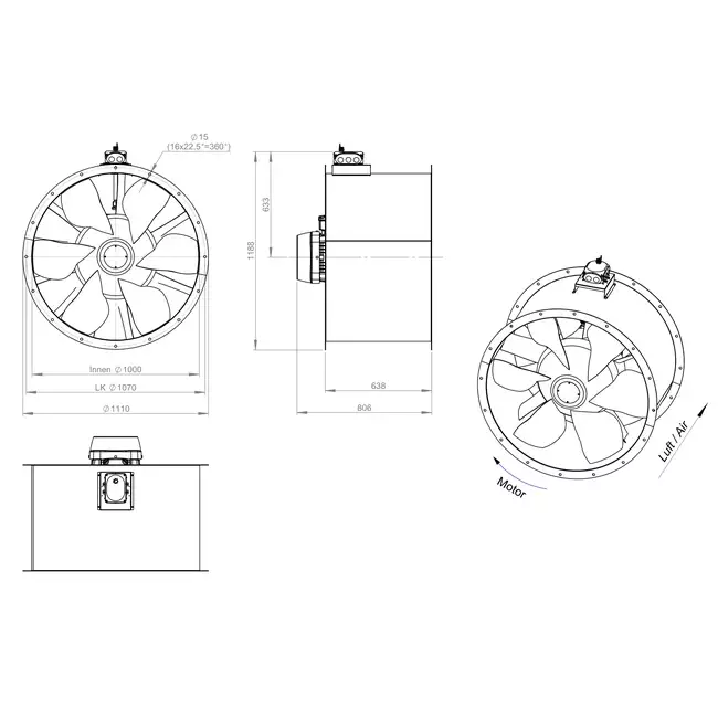 Axiaal 1000 mm kanaalventilator - AL 1000 D84U 01 CFG
