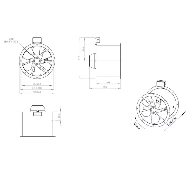 Ventilateur axial de 450 mm pour gaz de combustion F300- AL 450 D42U F3 01 CFG