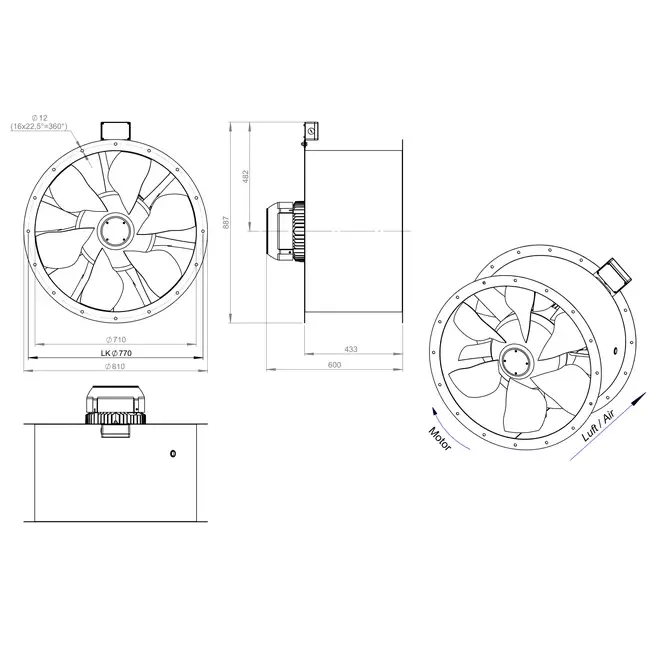 Ventilateur axial de 710 mm pour gaz de combustion F300- AL 710 D6 F3 02 CFG