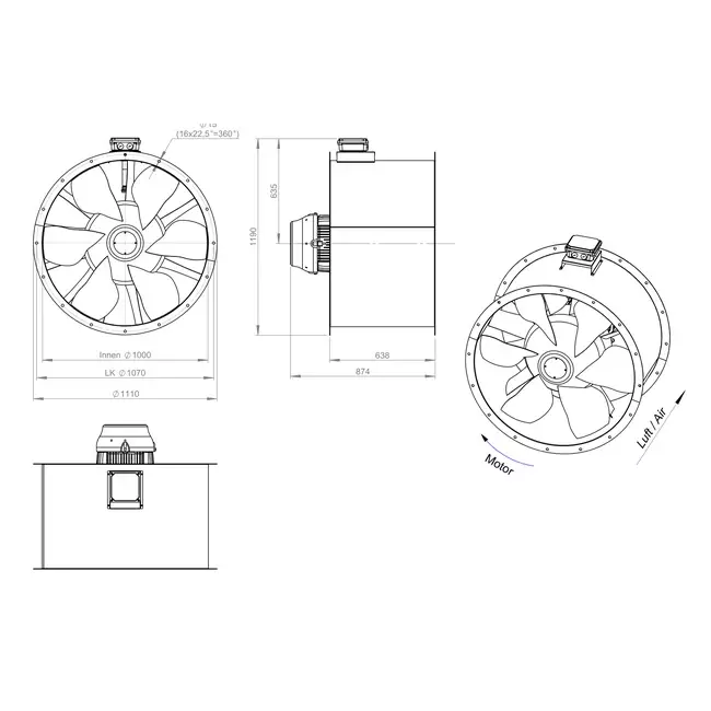 Ventilateur axial de 1000 mm pour gaz de combustion F400 - AL 1000 D84U F4 03 CFG
