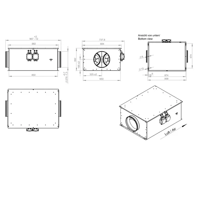 Buisventilator 280 mm geïsoleerd energiezuinig - EM DUO 280 EC K 01