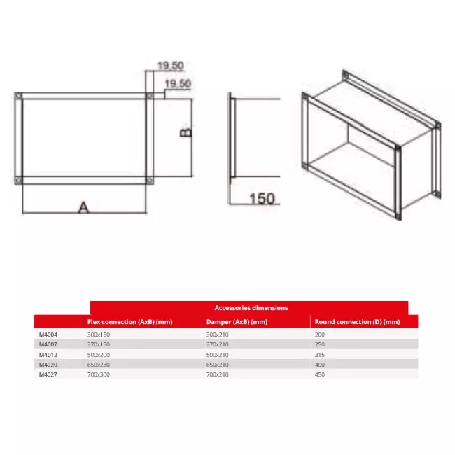 Mavivent by Econox flexibel rechthoekig verbindingsstuk M4007 horizontaal - FC