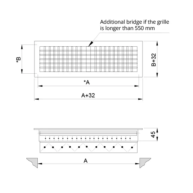Grille murale double réglable en aluminium - avec ressorts de friction - 400x300 mm - RAL 9016