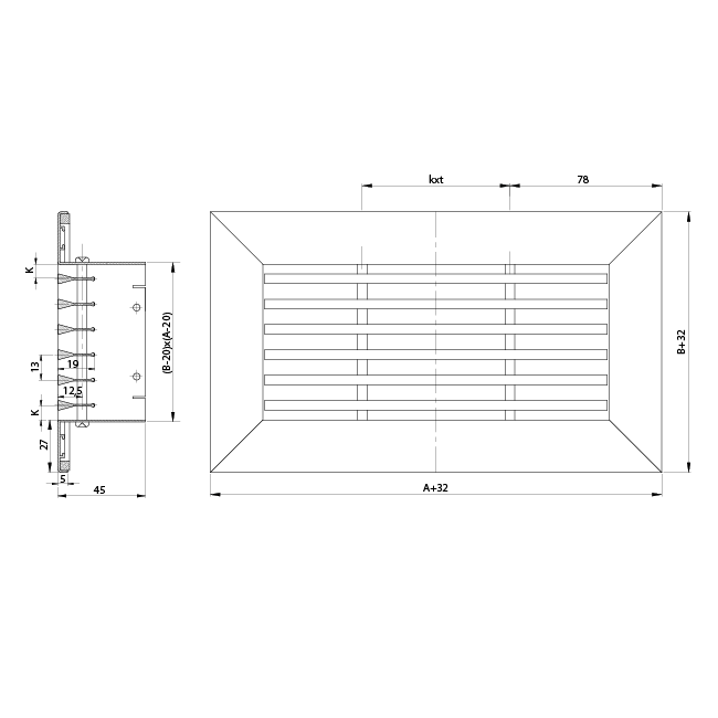 Staafrooster aluminium – met klemveren – 800x200 mm – RAL 9005