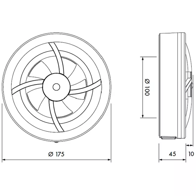 Solara badkamerventilator met heat mover - 100 mm diameter - mat Zwart