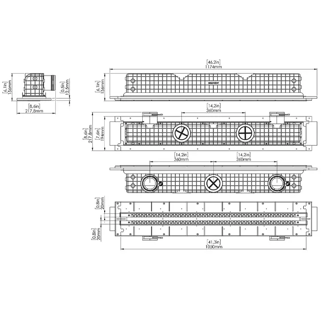 Ergovent instucbaar frameloos lijnrooster 1050 mm met aansluitdiameter 75 mm - modulair - 2 sleuven