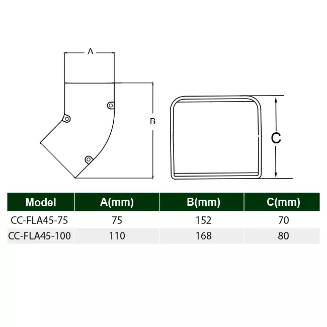 ClimaConnect 45° platte bocht voor montagekanaal 100 mm - RAL 9010