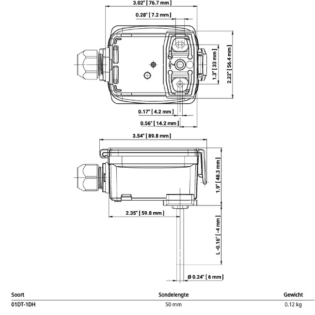 Belimo kanaal-/dompeltemperatuursensor Ni1000TK5000 50x6 mm - 01DT-1DH