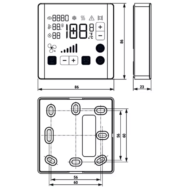 Belimo ruimtebedieningsmodule voor CO₂, luchtvochtigheid en temperatuur - ePaper touchdisplay - MP-Bus - P-22RTM-1800D-1