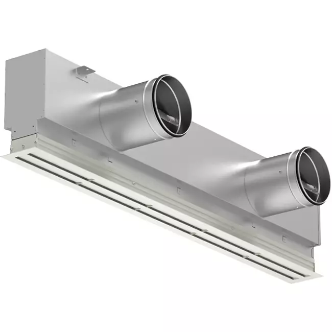 Lijnrooster aluminium met 1 instelbaar patroonblad – 2000 mm – RAL 9010 + geïsoleerd plenum met luchtdebietregelklep