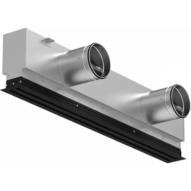 Lijnrooster aluminium met 3 instelbare patroonbladen – 1250 mm – RAL 9005 + geïsoleerd plenum met luchtdebietregelklep