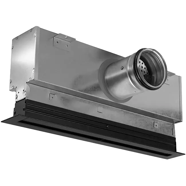 Lijnrooster aluminium met 2 instelbare patroonbladen – 1000 mm – RAL 9005 + geïsoleerd plenum met luchtdebietregelklep