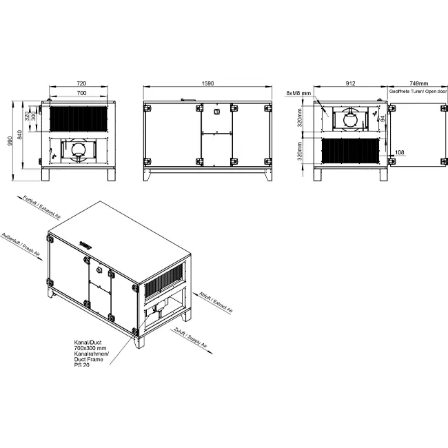 Maxivent WTW luchtbehandelingkasten met warmtewiel 2000 m3/h horizontaal horizontaal links - RHE 2000 H OOJL