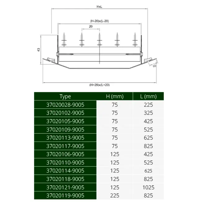 ClimaConnect kanaalrooster dubbel instelbaar 425x75 mm voor buis 160 tot 400 mm - ongecoat