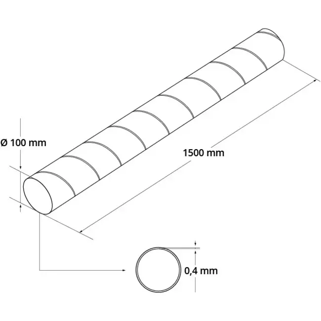 Spirobuis Ø 100mm lengte 1,5 meter - Gegalvaniseerd