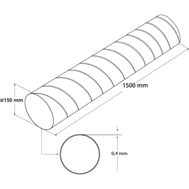Spirobuis Ø 150mm lengte 1,5 meter - Gegalvaniseerd