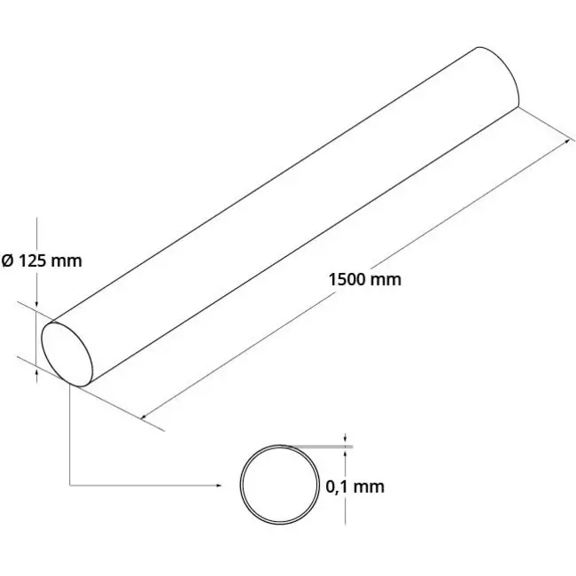 Ronde kunststof ventilatiebuis Ø125mm L=1.5 meter A125-1.5