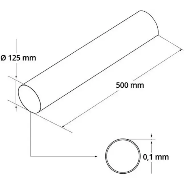 Ronde kunststof ventilatiebuis Ø125mm L=0,5 meter A125-0.5