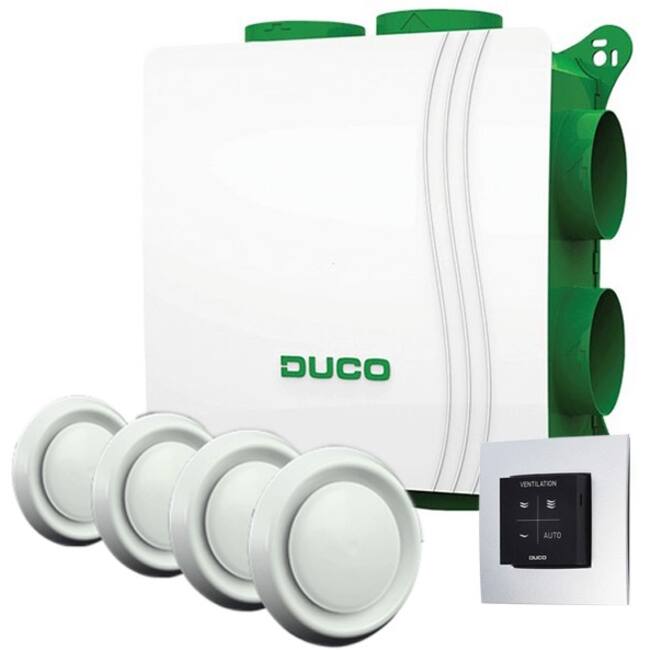 Pack DucoBox Silent Connect tout-en-un 400 m³/h + Émetteur RFT + 4 bouches VMC - prise de terre