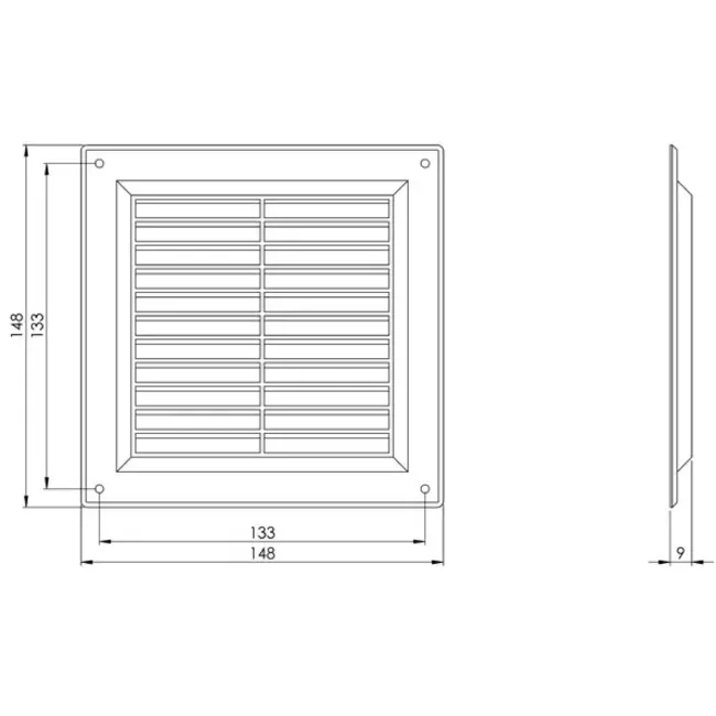 Ventilatierooster vierkant 150x150 mm zwart - VR1515M