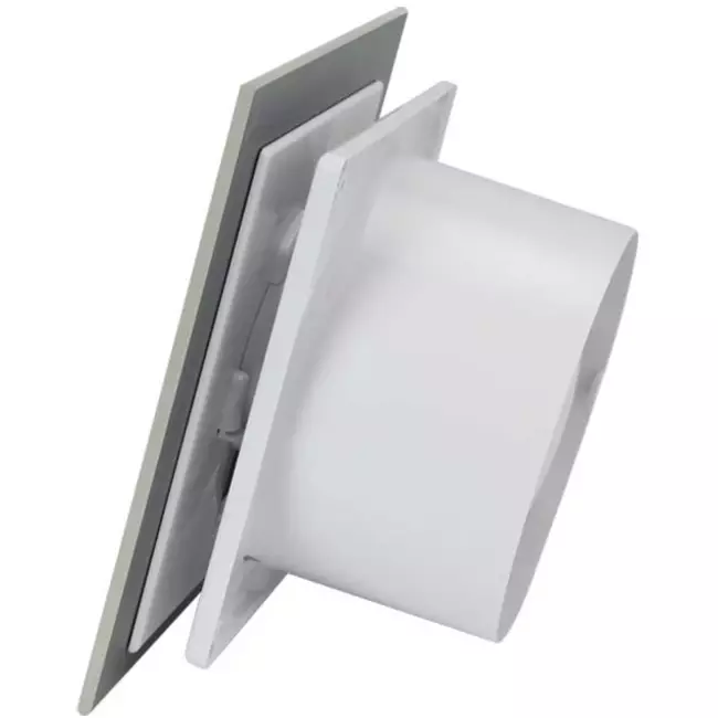 Badkamer ventilator Ø 100 mm met timer en inschakelvertraging - glazen front satijn zilver