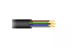 Soepele zwarte rubberkabel 5 x 1,5 voor buiten, rol 50 meter