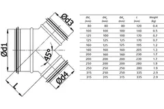 Broekstuk 45° Ø 160mm - 125mm voor spirobuis