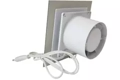 Badkamer ventilator Ø 125 mm met trekkoord en stekker - glazen front satijn zilver