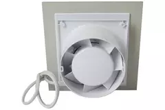 Badkamer ventilator Ø 125 mm met trekkoord en stekker - glazen front satijn zilver